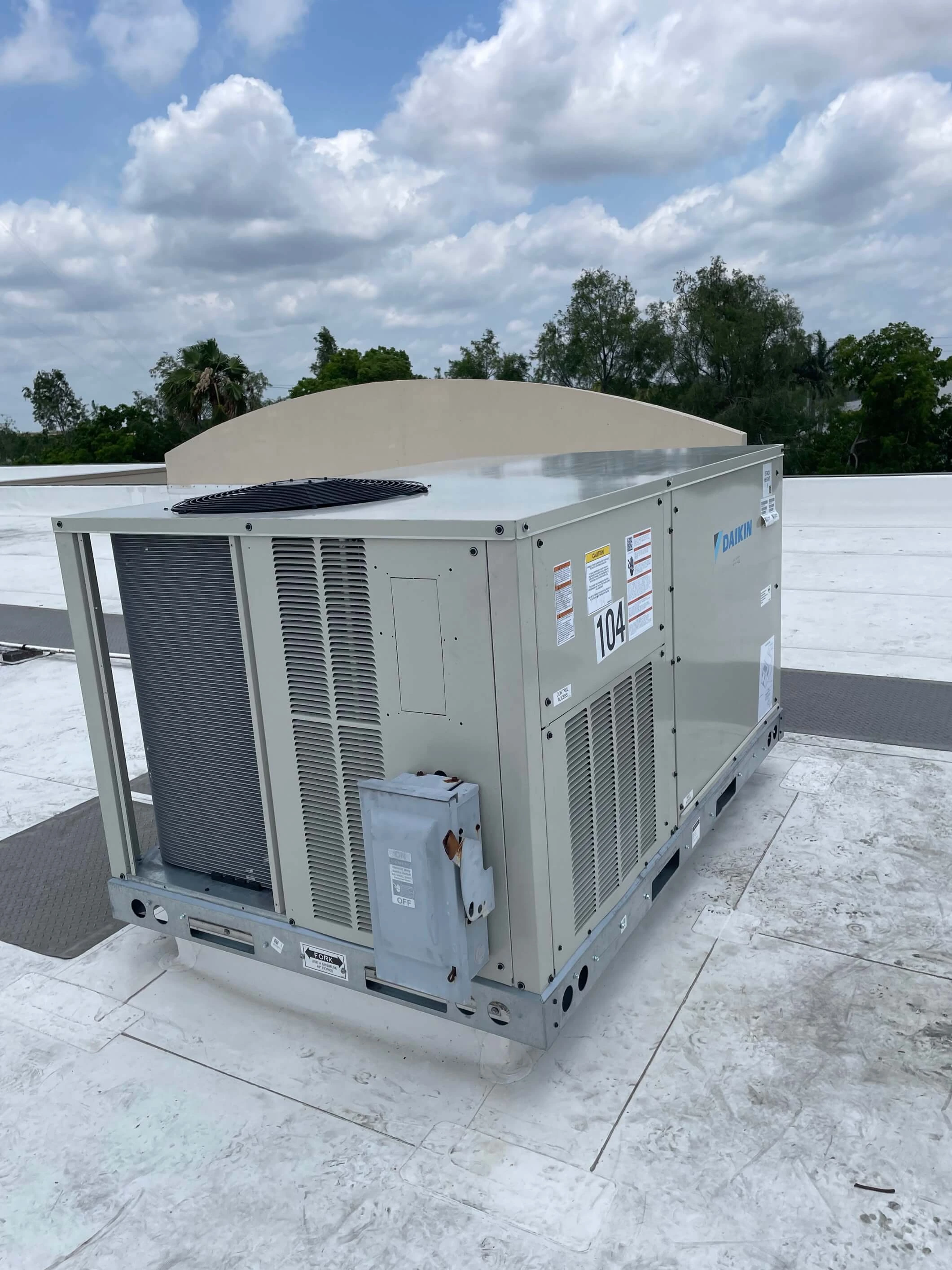 AC unit on a roof after air conditioning service Coral Springs FL