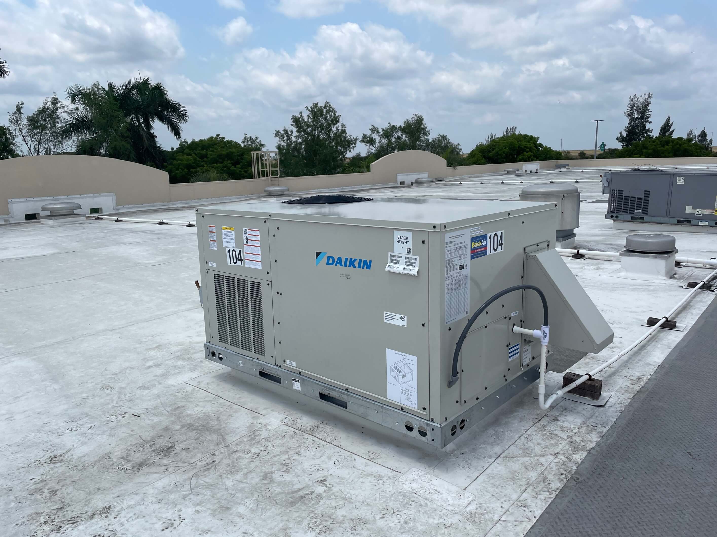 AC unit on the roof after air conditioning installation Coral Springs FL